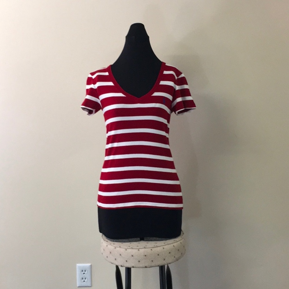 New Medium Ralph Lauren Sport Red White Stripe Top Shirt
